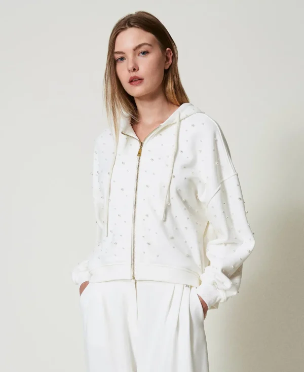 TWINSET Milano Sweatshirts und -jacken^Asymmetrische Sweatjacke Mit Perlen Weiß Antique White