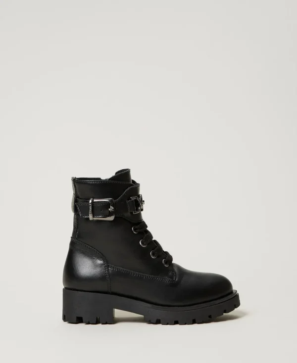 TWINSET Milano Schuhe^Baby-Stiefelette Aus Leder Mit Riemen Schwarz