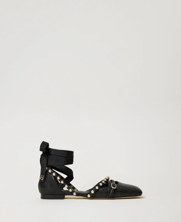TWINSET Milano Flache Schuhe | Ballerinas und Mokassins^Ballerina Mit Perlen Und Bändern Schwarz