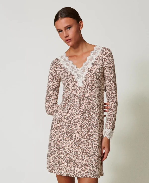 TWINSET Milano Unterwäsche und Nachtwäsche^Bedrucktes Nachthemd Mit Spitze Multicolor-Animalprint