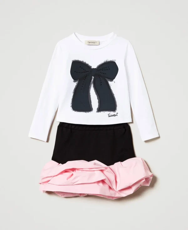 TWINSET Milano Kleider^Bedrucktes Shirt Und Volantrock Zweifarbig Schwarz / Orchideenpink
