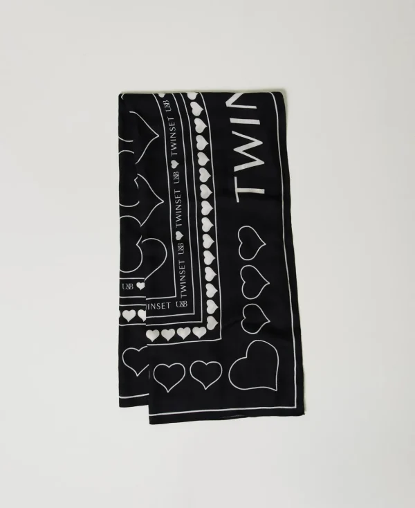 TWINSET Milano Schals^Bedrucktes Tuch Mit Logos Und Herzen Schwarz