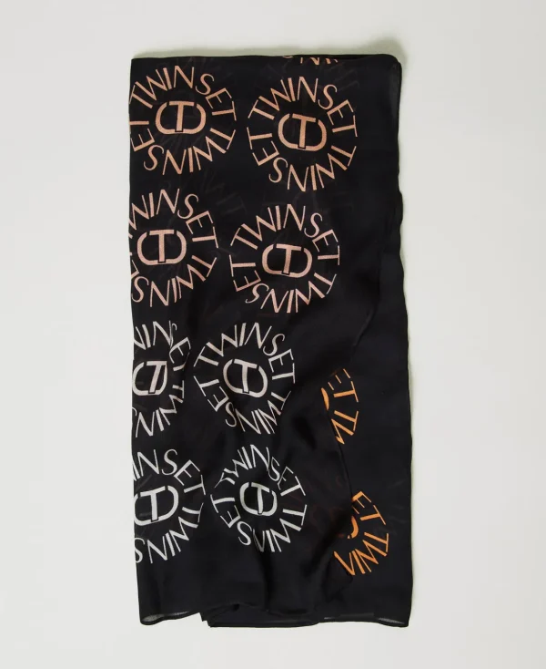 TWINSET Milano Schals^Bedrucktes Tuch Mit Oval Ts Und Logos Multicolor-Print Oval T Schwarz