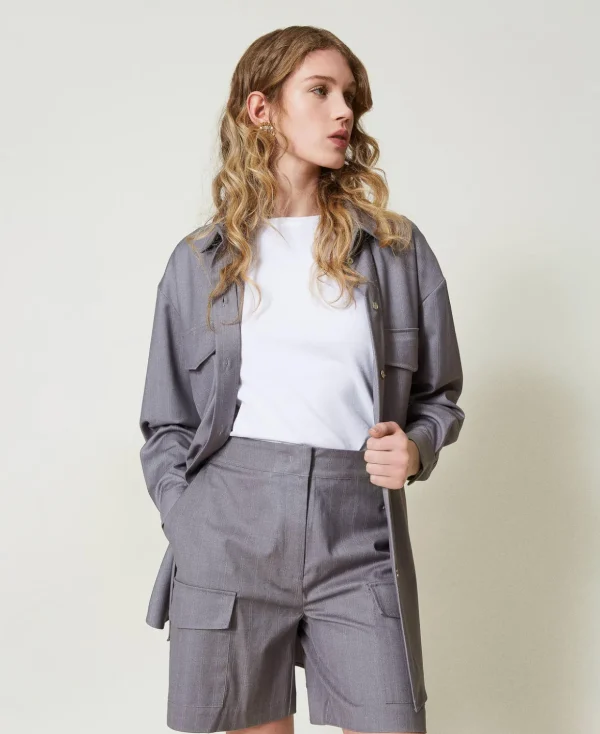 TWINSET Milano Shorts | Hosenanzüge und Kostüme^Bermudashorts Mit Nadelstreifen Und Taschen Grau-Melange Nadelstreifen Schneeweiß
