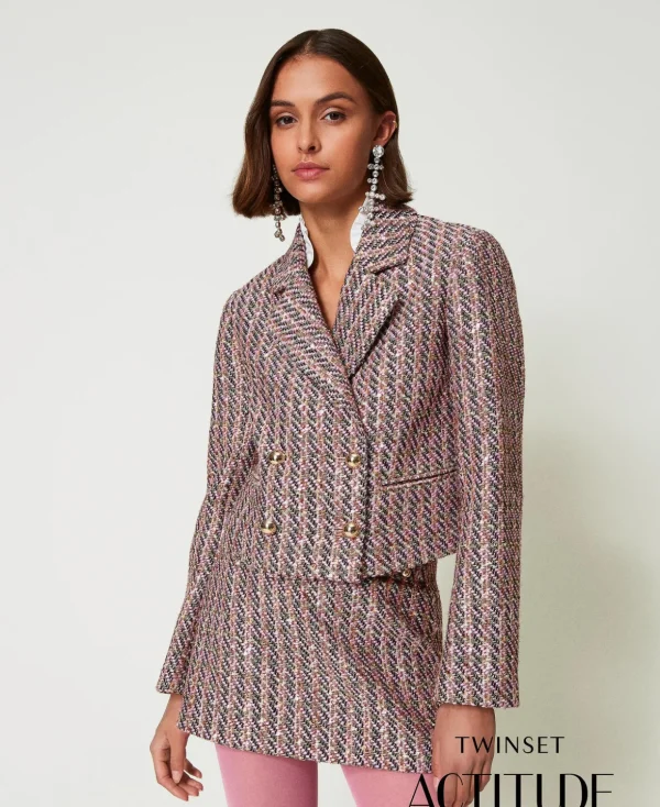 TWINSET Milano Jacken und Steppjacken | Blazer^Blazer Aus Bouclé- Und Lurexgarn Pink-Tüll-Bouclé