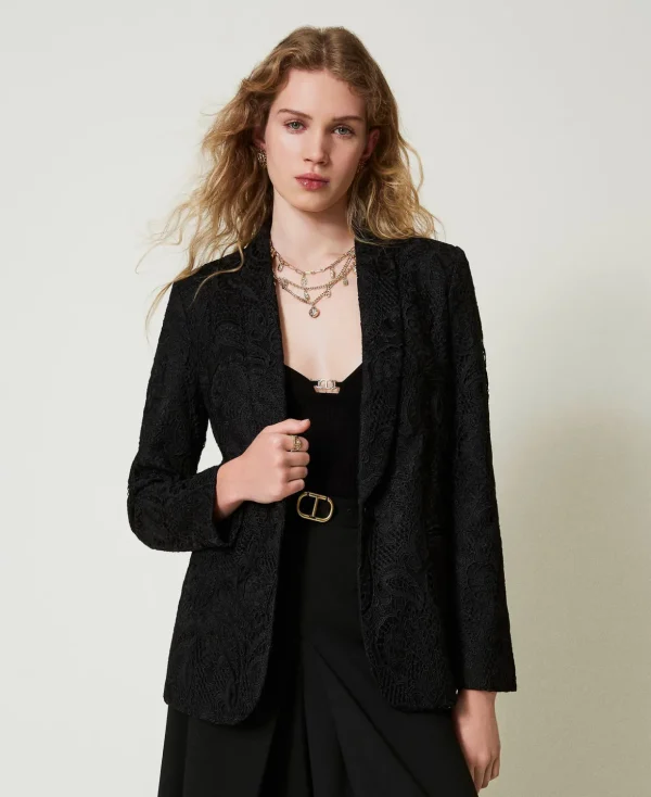 TWINSET Milano Jacken und Steppjacken | Blazer^Blazer Aus Makrameespitze Schwarz