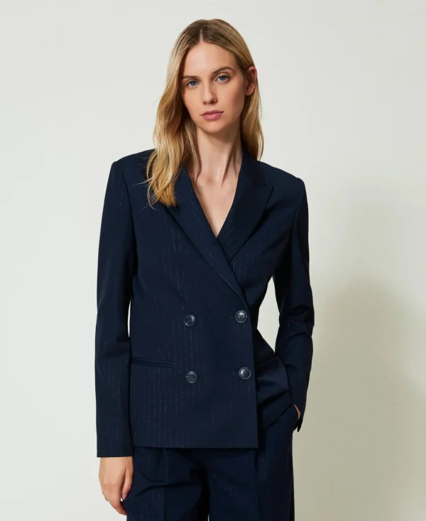 TWINSET Milano Jacken und Steppjacken | Blazer^Blazer Mit Lurex-Nadelstreifen Indigo Lurexnadelstreifen