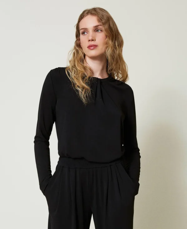 TWINSET Milano Blusen und Hemden^Bluse Aus Kreppjersey Mit Faltenwurf Schwarz
