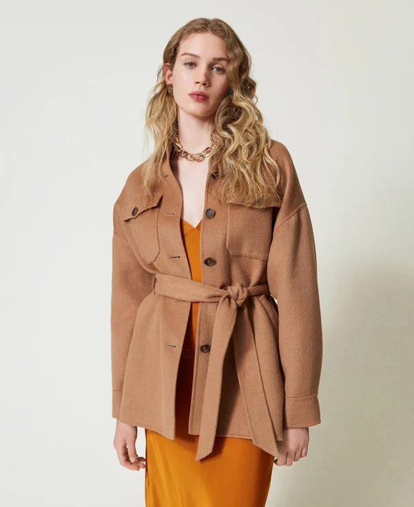 TWINSET Milano Mäntel und Trenchcoats^Caban Aus Zweilagigem Wollmischtuch „Sandy Brown“
