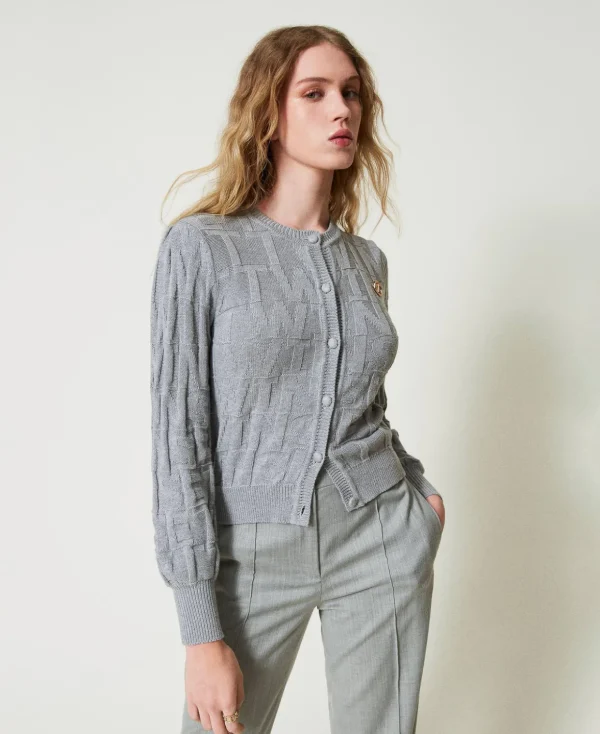 TWINSET Milano Hosenanzüge und Kostüme | Pullover und Cardigans^Cardigan Aus Baumwolle Und Kaschmir Mit Logos Warmes Grau-Melange