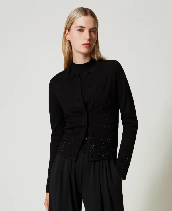 TWINSET Milano Hosenanzüge und Kostüme | Pullover und Cardigans^Cardigan Mit Strass Im Dégradé Schwarz