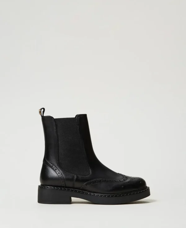 TWINSET Milano Stiefel und Stiefeletten | Flache Schuhe^Chelsea-Boot Aus Leder Schwarz
