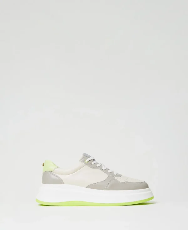 TWINSET Milano Flache Schuhe | Sneakers^Color-Block-Sneaker Zweifarbig Optisches Weiß / „Soft Lime“-Grün