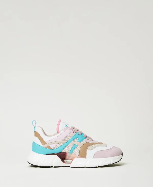 TWINSET Milano Flache Schuhe | Sneakers^Color-Block-Sneaker Im Laufschuhstil Multicolor „Papers“-Weiß / „Tropical Emerald“-Grün / „Pink Tulle“-Rosa