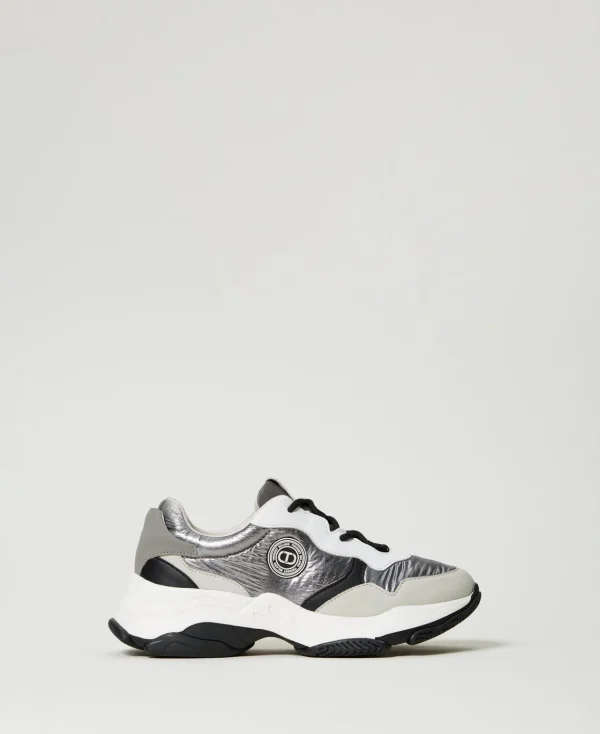 TWINSET Milano Flache Schuhe | Sneakers^Color-Block-Sneaker Im Laufschuhstil Silber