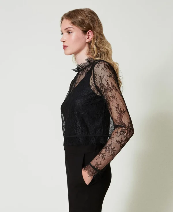 TWINSET Milano Blusen und Hemden^Cropped-Bluse Aus Spitze Mit Top Schwarz