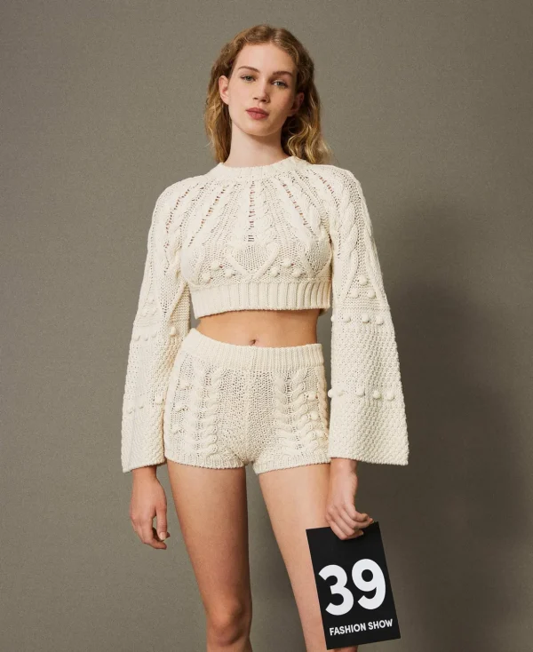TWINSET Milano Hosenanzüge und Kostüme | Pullover und Cardigans^Cropped-Pullover Aus Wolle Weiß Schnee