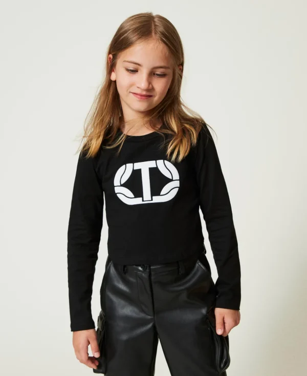 TWINSET Milano T-Shirts und Tops^Cropped-Shirt Mit Gummiertem Logo Schwarz