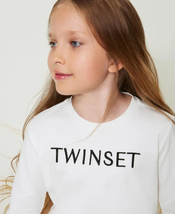 TWINSET Milano T-Shirts und Tops^Cropped-Shirt Mit Sticklogo Zweifarbig Off White / Schwarz