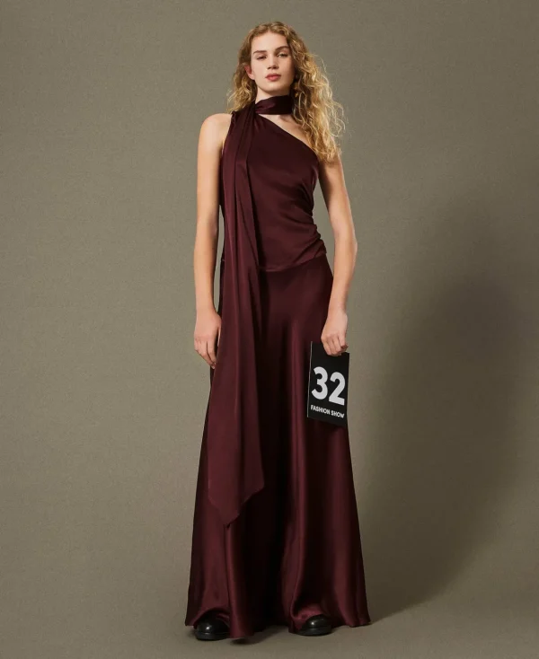TWINSET Milano Elegante Kleider | Maxikleider^Einschultriges Maxikleid Aus Satin Aus Seidenmischung Myrten Rot