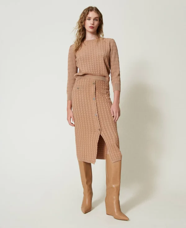 TWINSET Milano Röcke | Hosenanzüge und Kostüme^Figurbetonter Midi-Strickrock Mit Knöpfen „Sandy Brown“