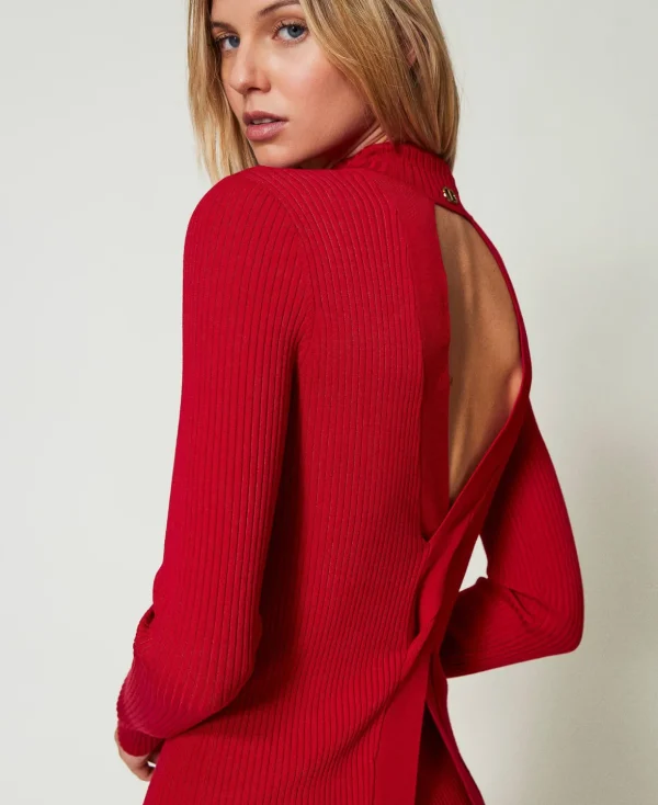 TWINSET Milano Hosenanzüge und Kostüme | Pullover und Cardigans^Figurbetonter Pullover Mit Rippenmuster Und Öffnung Venedigrot