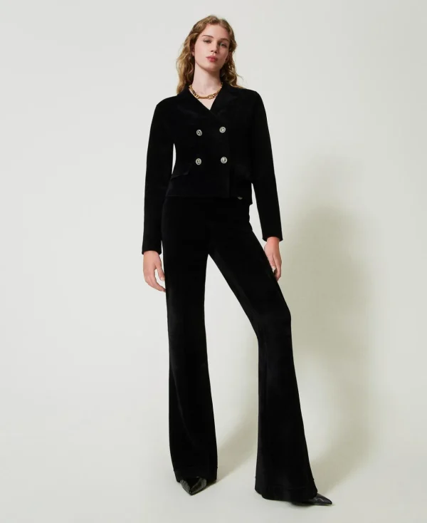 TWINSET Milano Flare-Hosen | Elegante Hosen^Flare-Fit-Strickhose Mit „Oval T“-Knöpfen Schwarz