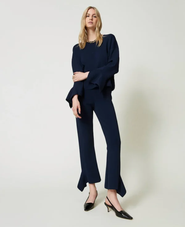 TWINSET Milano Flare-Hosen | Hosenanzüge und Kostüme^Flare-Hose Aus Gestrick Mit Volants Indigo
