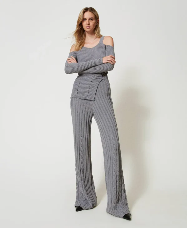 TWINSET Milano Flare-Hosen | Hosenanzüge und Kostüme^Flare-Hose Aus Treeblend-Garn Mit Zopfmustern Hell-Rauch