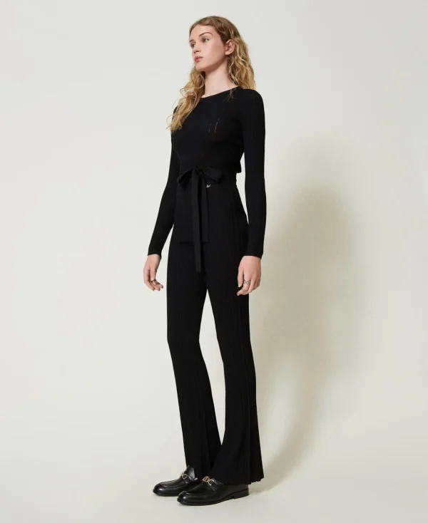 TWINSET Milano Flare-Hosen | Hosenanzüge und Kostüme^Flare-Hose Im Rippenstrick Schwarz