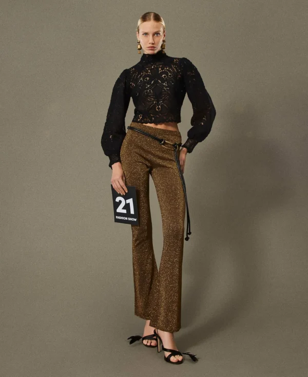 TWINSET Milano Elegante Hosen | Hosenanzüge und Kostüme^Flare-Strickhose Mit Lurex Zweifarbig Kuvertüre / Dunkles Gold