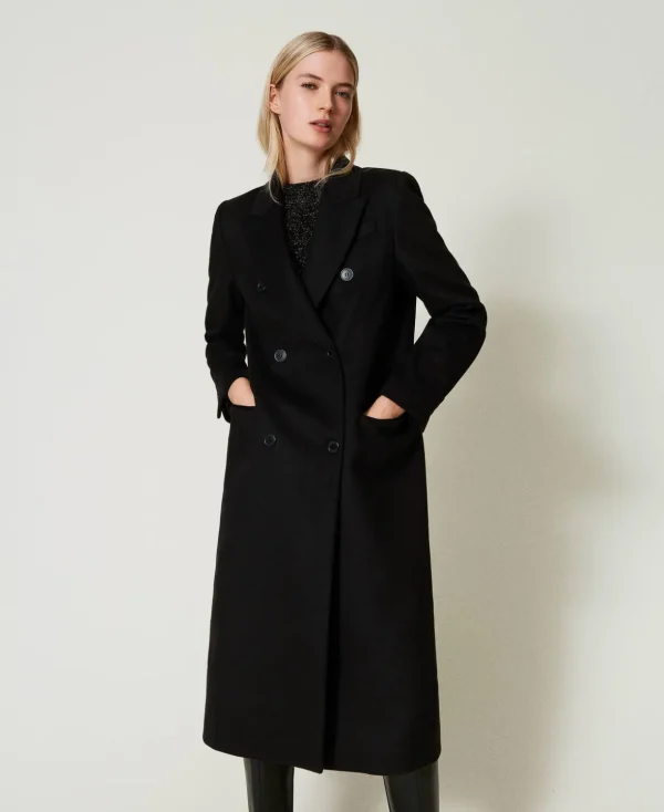 TWINSET Milano Mäntel und Trenchcoats^Geradliniger Mantel Aus Wollmischung Schwarz