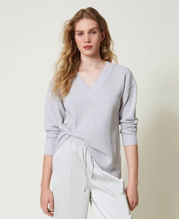 TWINSET Milano Hosenanzüge und Kostüme | Pullover und Cardigans^Gerippter Pullover Mit Schlitz Silber