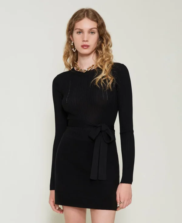 TWINSET Milano Hosenanzüge und Kostüme | Pullover und Cardigans^Gerippter Pullover Mit Schleife Schwarz