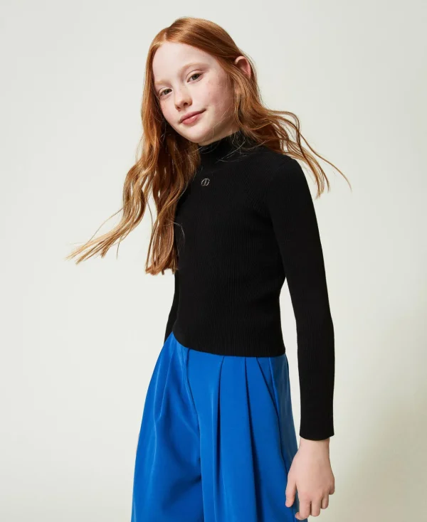 TWINSET Milano Pullover und Cardigans^Gerippter Stehkragenpullover Mit Logo Schwarz