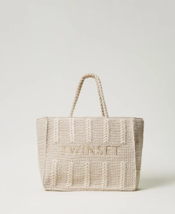 TWINSET Milano Schultertaschen | Shopper^Gestrickter Shopper „Bohémienne“ Mit Logo „White Cream“