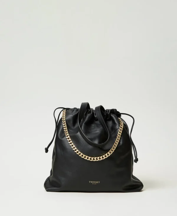 TWINSET Milano Schultertaschen | Shopper^Großer Shopper Aus Leder Mit Tunnelzug Schwarz