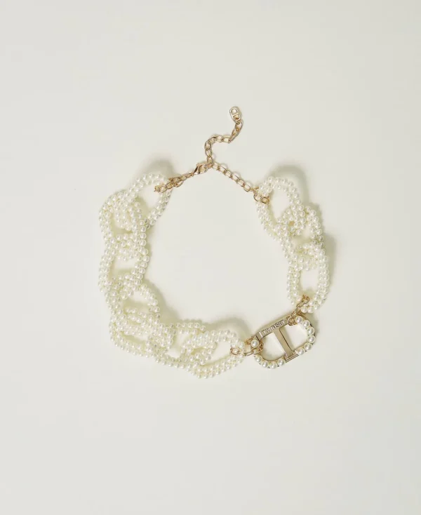 TWINSET Milano Modeschmuck^Halskette Mit Kettengliedern Aus Perlen Und Oval T „Old White“