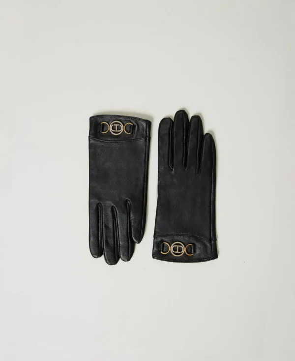 TWINSET Milano Handschuhe^Handschuhe Aus Leder Mit Logo Schwarz