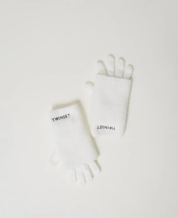 TWINSET Milano Accessoires^Handschuh-Set Aus Gestrick Mit Sticklogo Mattweiß
