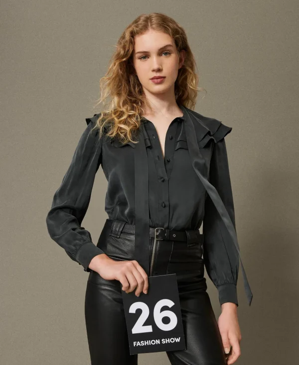 TWINSET Milano Blusen und Hemden^Hemd Aus Seidensatin Mit Volants Gewaschenes Schiefergrau