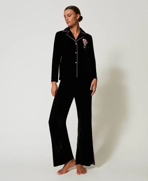 TWINSET Milano Unterwäsche und Nachtwäsche^Herrenmäßiger Pyjama Aus Samt Mit Stickerei Schwarz