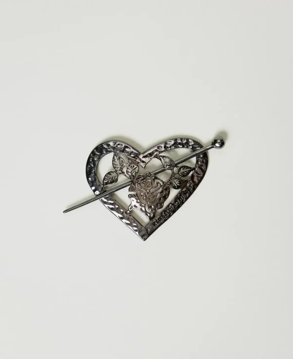 TWINSET Milano Modeschmuck^Herzbrosche Mit Blume Gewehrlauf Grau
