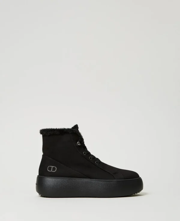 TWINSET Milano Flache Schuhe | Sneakers^Hightop-Sneaker Mit Pelzimitat Schwarz