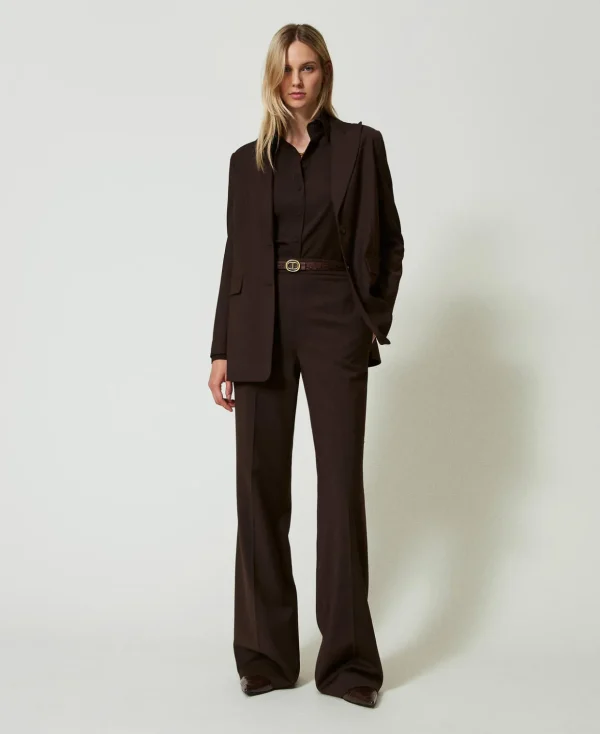 TWINSET Milano Gerade Hosen und Zigarettenhosen | Elegante Hosen^High-Waist-Stretchhose Aus Wolle Kaffeeschokolade