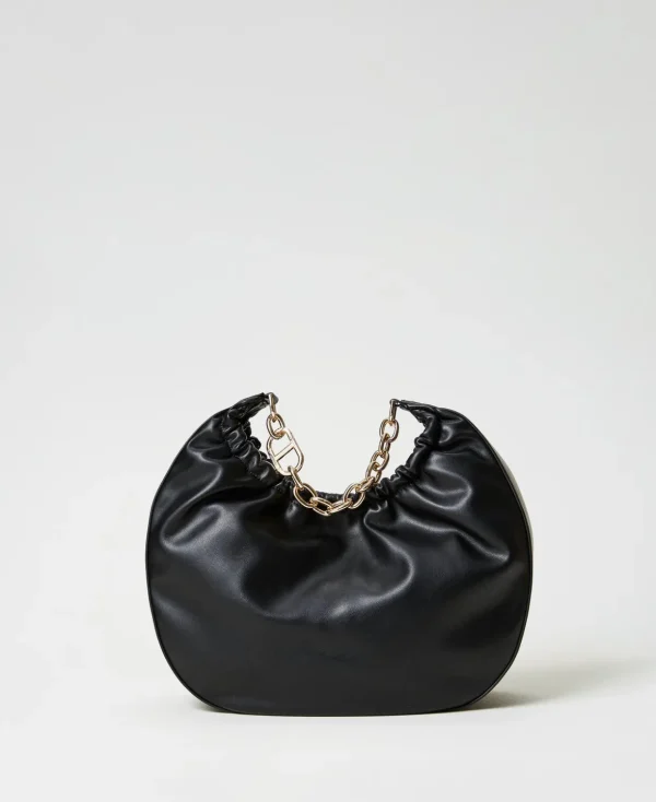 TWINSET Milano Hobo-Bags | Handtaschen^Hobo-Bag „Croissant“ Mit Raffung Und Oval T Schwarz