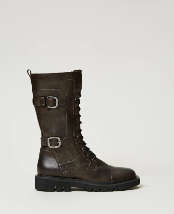 TWINSET Milano Stiefel und Stiefeletten | Combat-Boots^Hohe Schnürstiefelette Mit Riemen Kaffeeschokolade