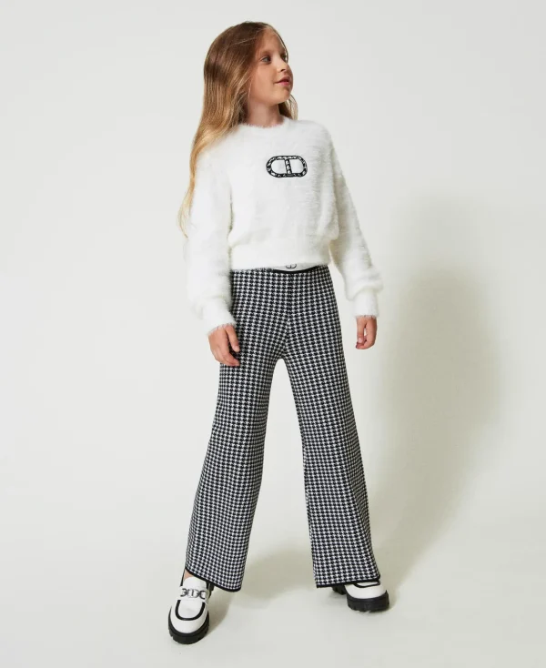 TWINSET Milano Hosen und Jeans^Hose Aus Jacquard-Strick Mit Hahnentrittmuster Zweifarbig Off White / Schwarz