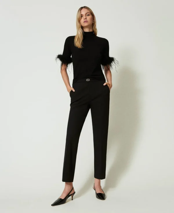 TWINSET Milano Gerade Hosen und Zigarettenhosen | Elegante Hosen^Hose Mit „Oval T“-Gürtel Und Bügelfalte Schwarz