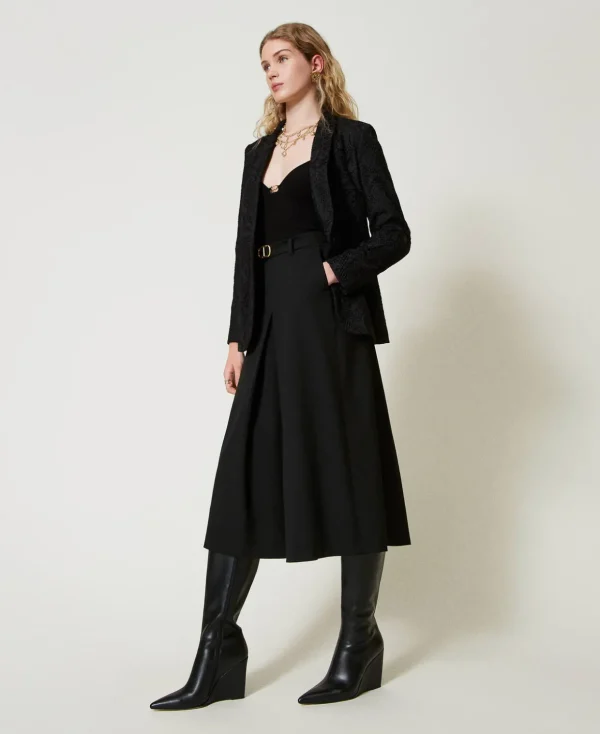 TWINSET Milano Elegante Hosen | Weite Hosen und Palazzohosen^Hosenrock Aus Wollmischung Mit Gürtel Schwarz